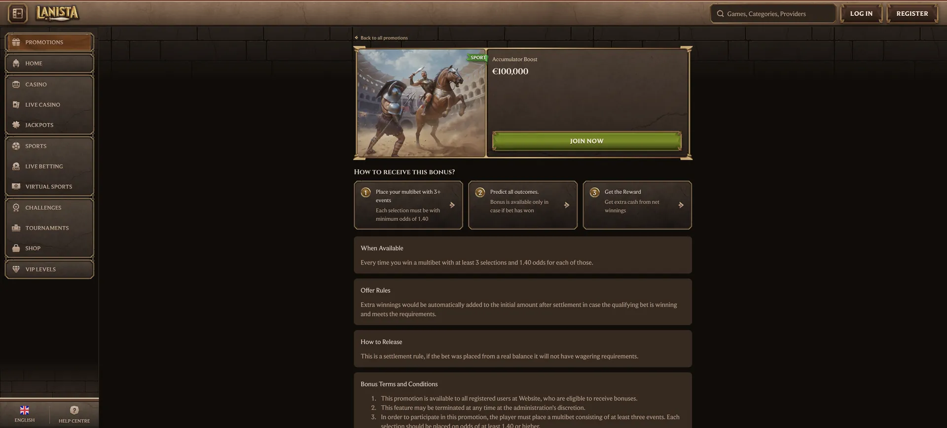 1 De Aktionen Accumulator Boost Lanista Casino: 1 De Aktionen Accumulator Boost